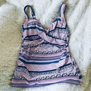 Lands End Tankini Top Navy Blue Purple Floral Size 4D
